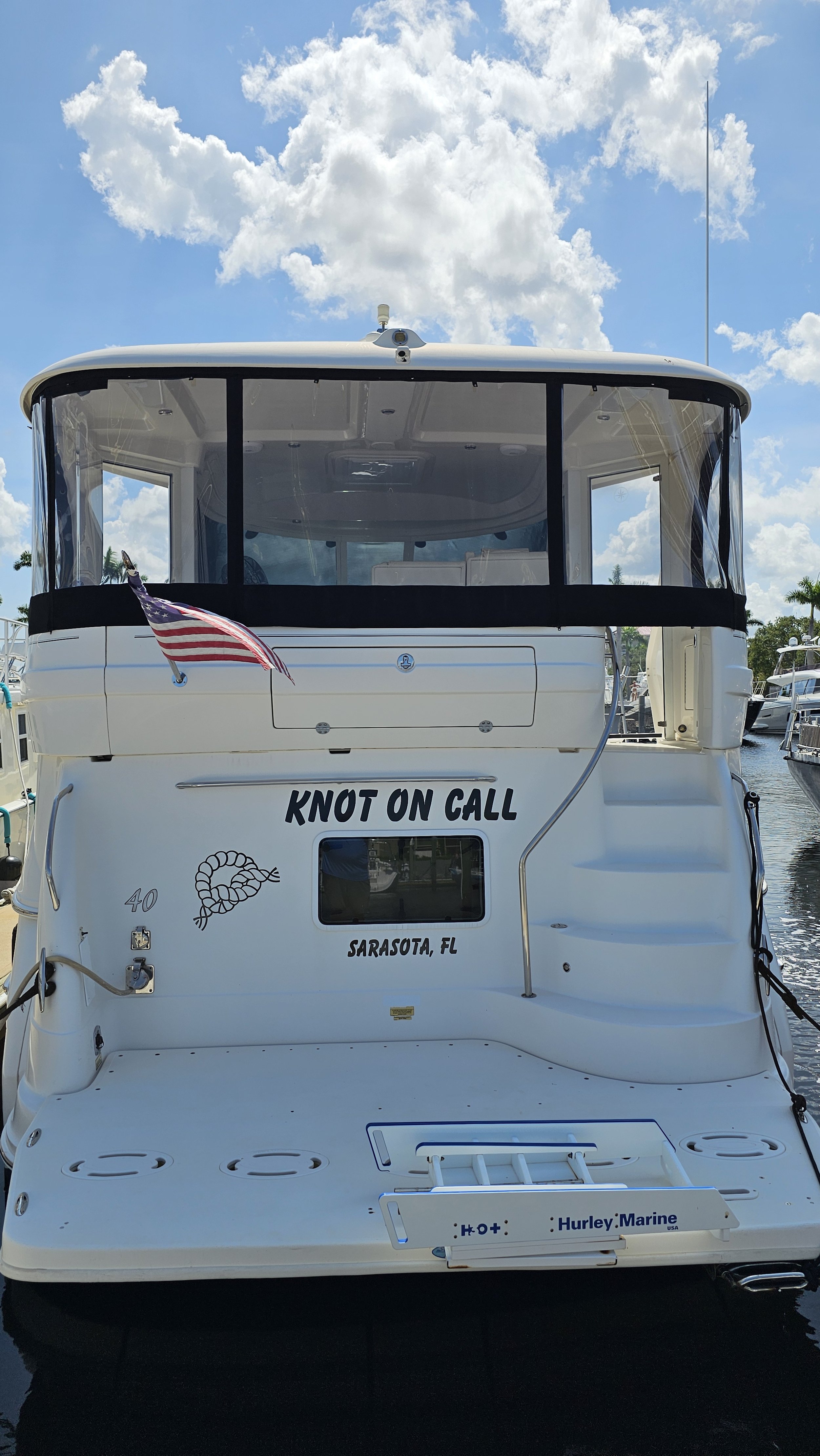 Sea Ray marine canvas enclosure with clear panels